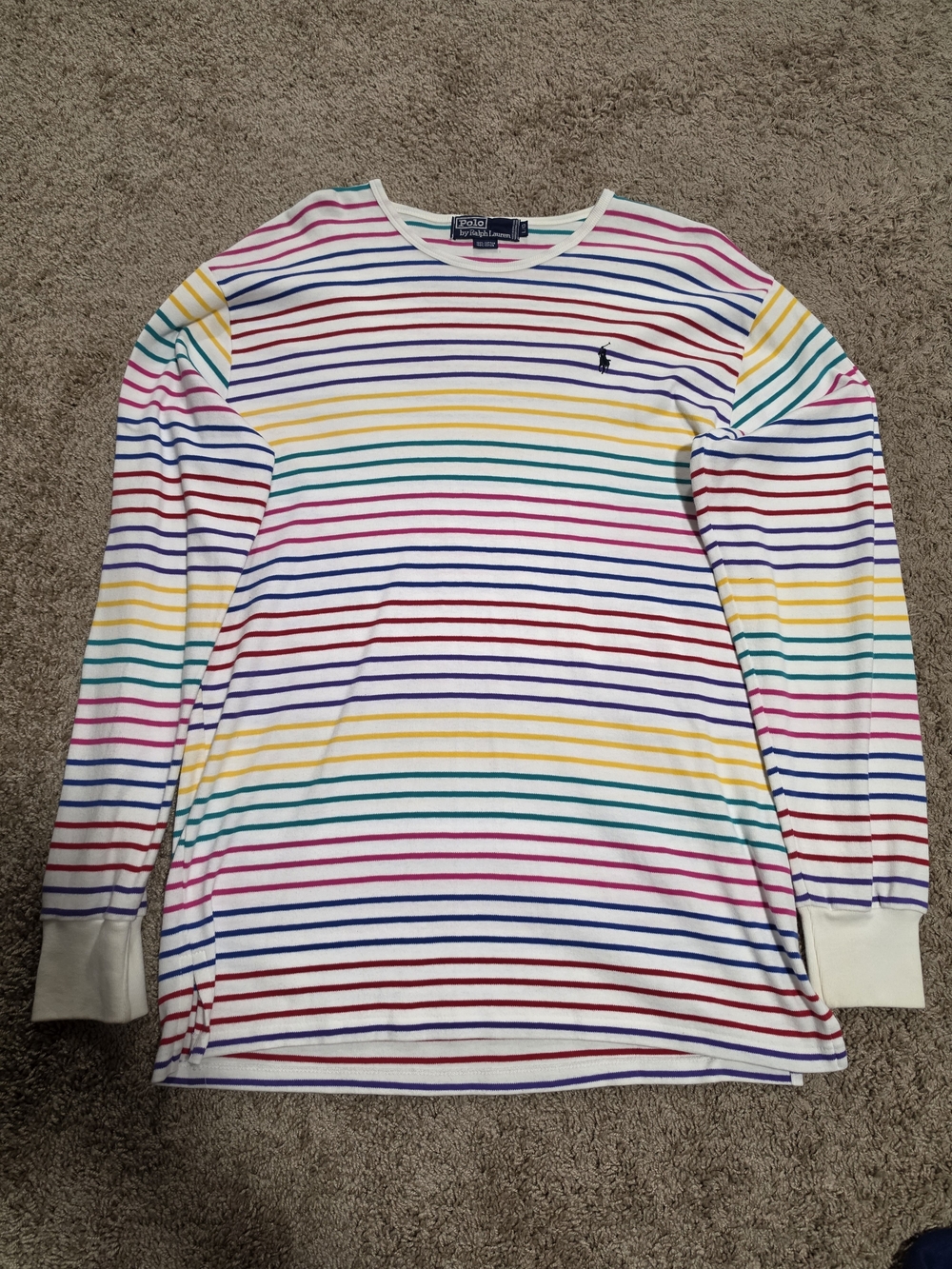 Men's Vintage 80s Polo Ralph Lauren Multi-Color Striped Long-Sleeve Shirt Sz L